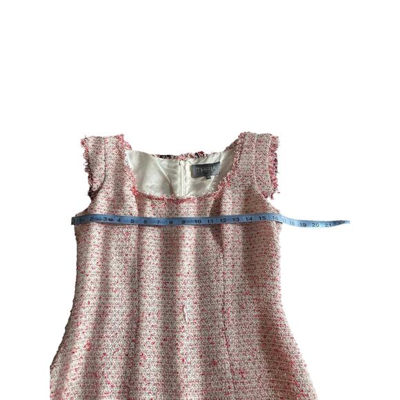 Theia Pink White Tweed Twee Fringe Coquette Knee Length Sheath Dress Size 6 - Picture 8 of 10